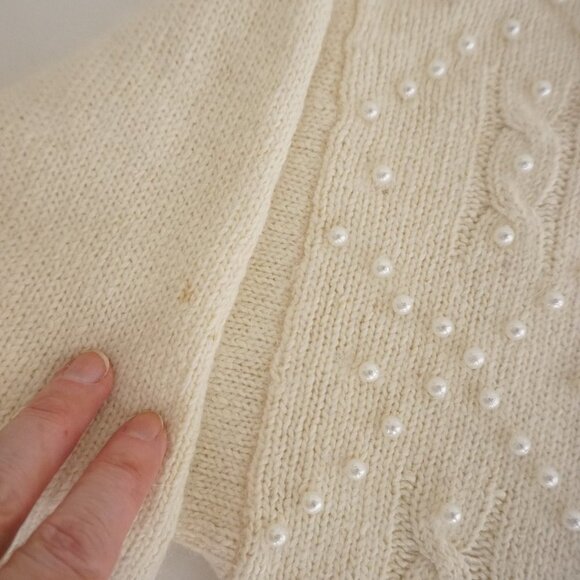 Vintage Ralsey Cream Knit w Pearls Beaded 56% Silk 10% Angora Sweater L - Picture 13 of 13